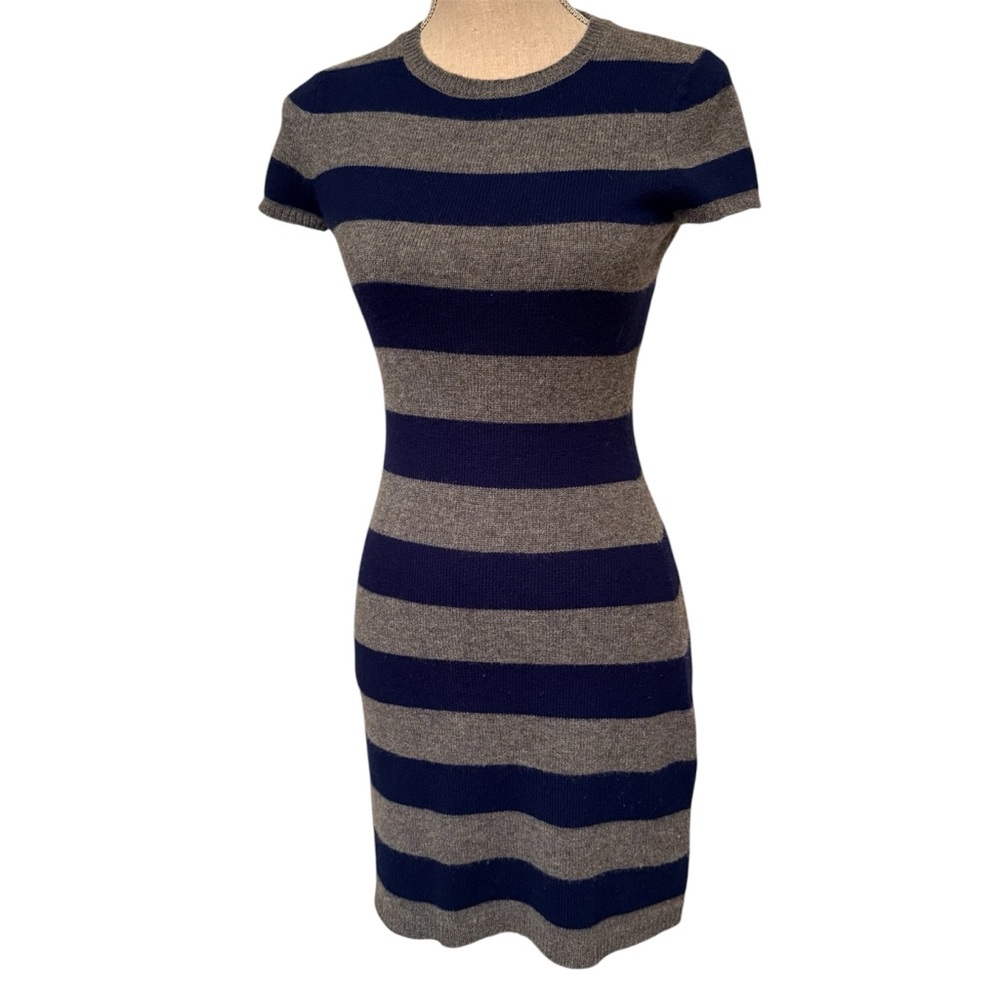 SAIL TO SABLE SWEATER DRESS MINI CREWNECK CAP SLEEVE BLUE GRAY STRIPE SIZE XXS